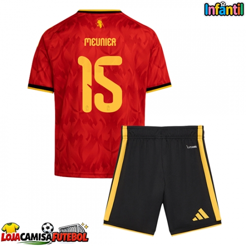 Camisa de Futebol Bélgica Thomas Meunier #15 Equipamento Principal Infantil Mundo 2026 Manga Curta (+ Calças curtas)